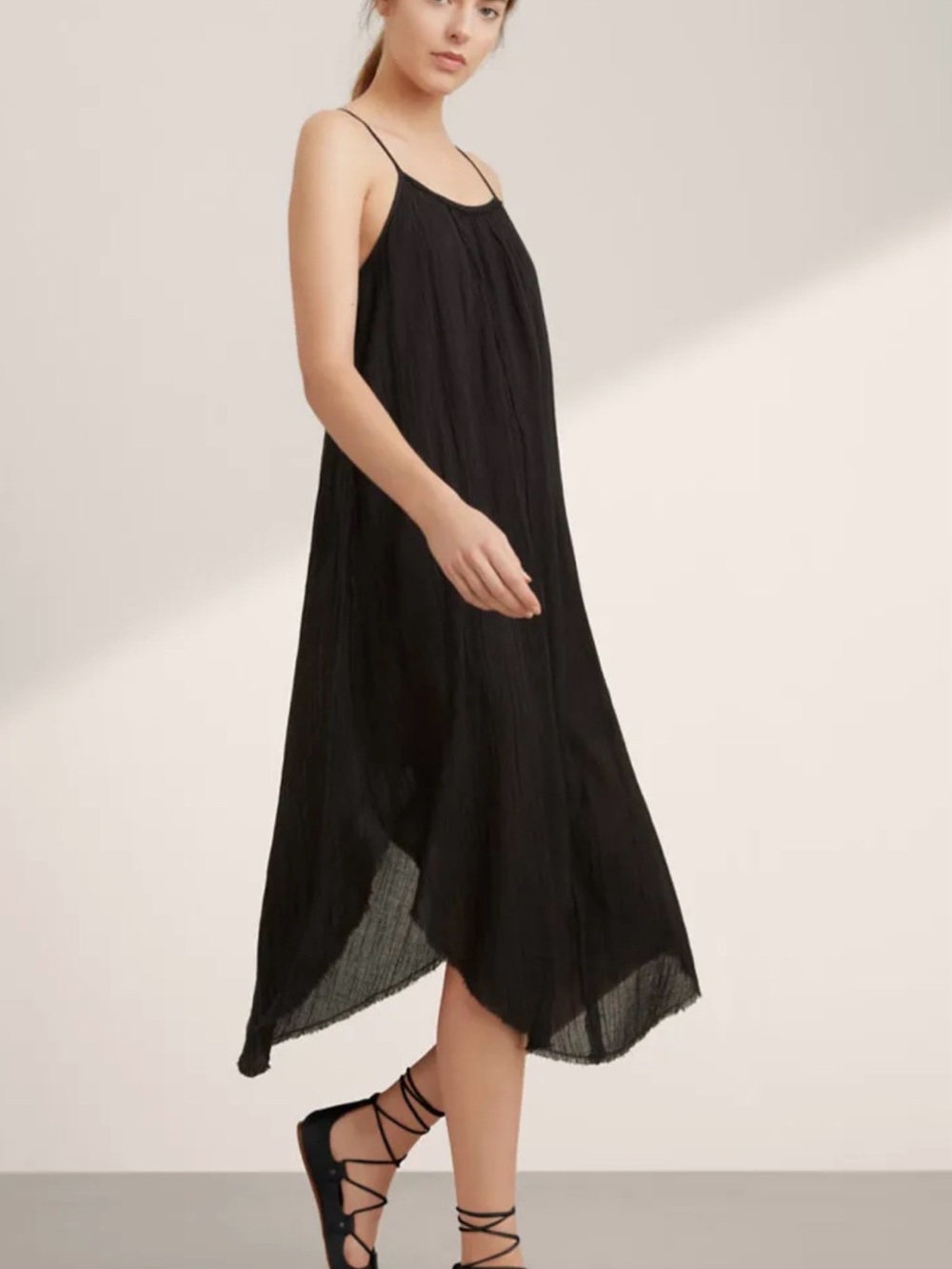 TNA Black Asymmetrical Spaghetti-Strap Dress